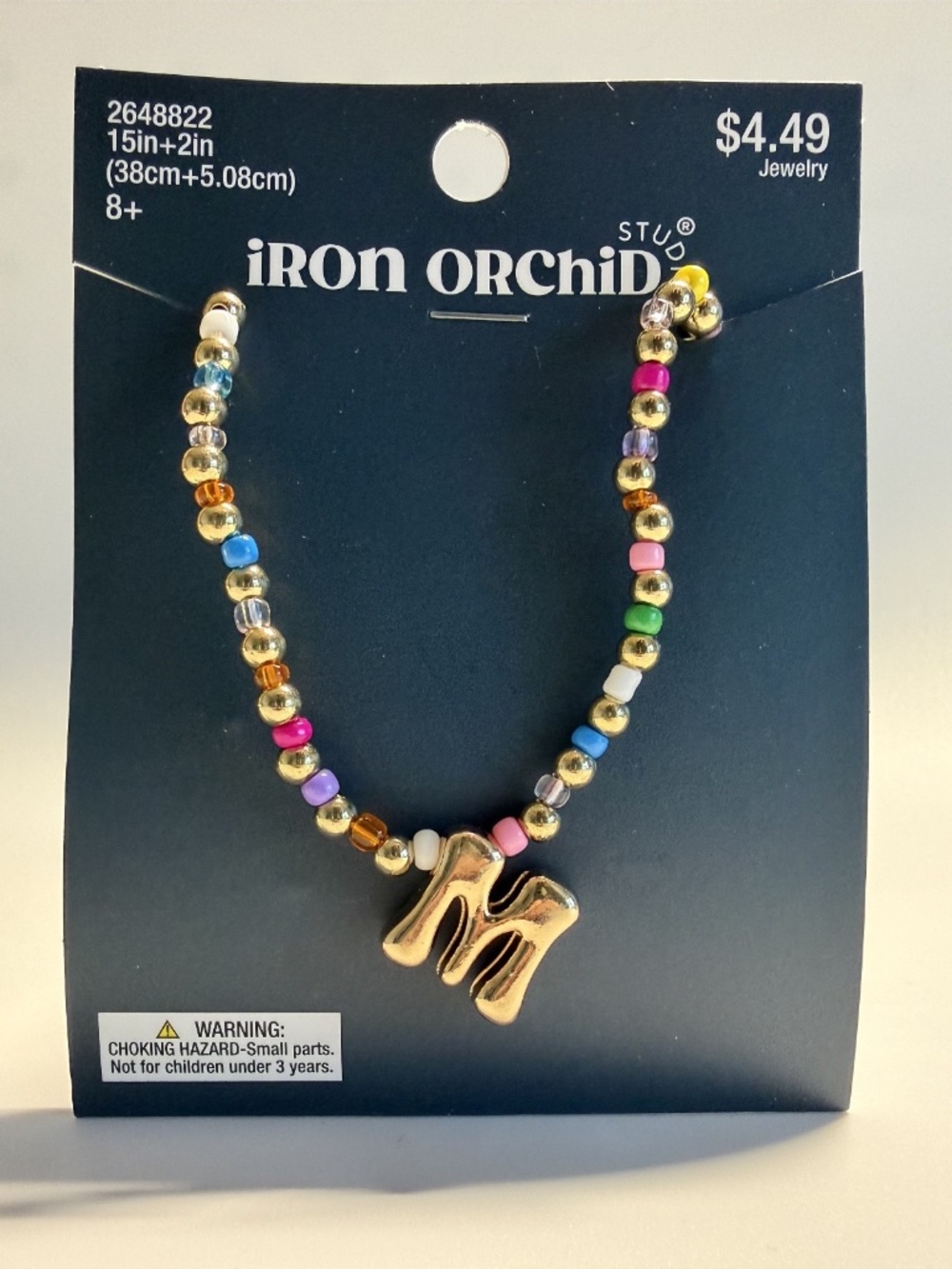 NEW Iron Orchid Studio Bubble Initial M Colorful Beaded Necklace w/Clasp Closure
